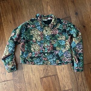 Peace Love World Novelty Floral Jacquard Button Front Jacket - Size Small